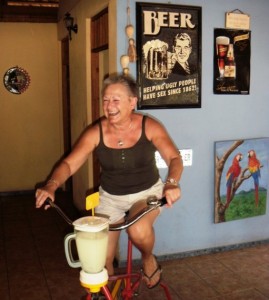 Irene is working hard on the Giggling Dolphin Margarita Bike!