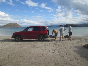 Our savior Bruce, unloading firewood for the beachfire.