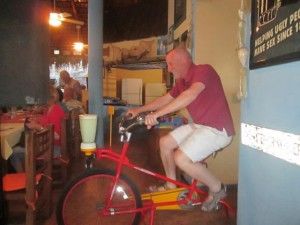 Mike Makes Mush out of ice cudes on the nearly auromatic Marguerita maker.