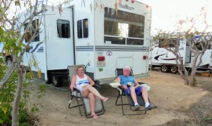 Enjoyong a cold beverage in the heat at Rancho Verde