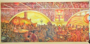 Odd but very Mexican Mural in Coffee Shop