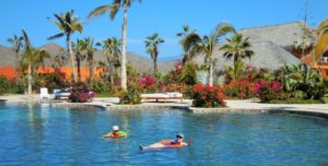 Cathy & Lisa in the pool at Los Cerritos